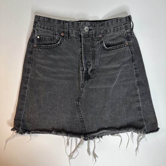 wild fable Dresses & Skirts - H&M Womens Size 4 Black Denim Mini Skirt High Waisted Distressed Frayed Jean